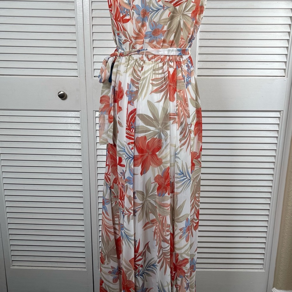 Kate and Lily Floral Maxi Dress Size 6 White Red Tropical Sheer Top - Picture 8 of 15